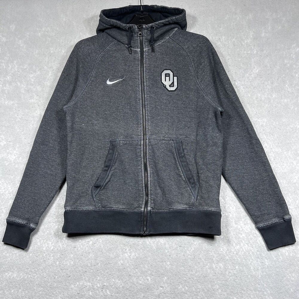 Nike Oklahoma University Gray Zip Up Hoodie Sweatshirt Men’s Medium White Swoosh